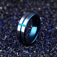 fashion personality blue color men rings for man tungsten steel ring mens jewelry gift trendy male party rings