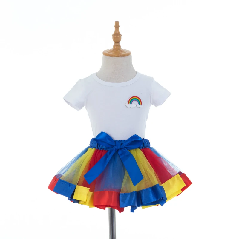Одежда для девочек комплект из 2 предметов юбка пачка радужная + Радужная