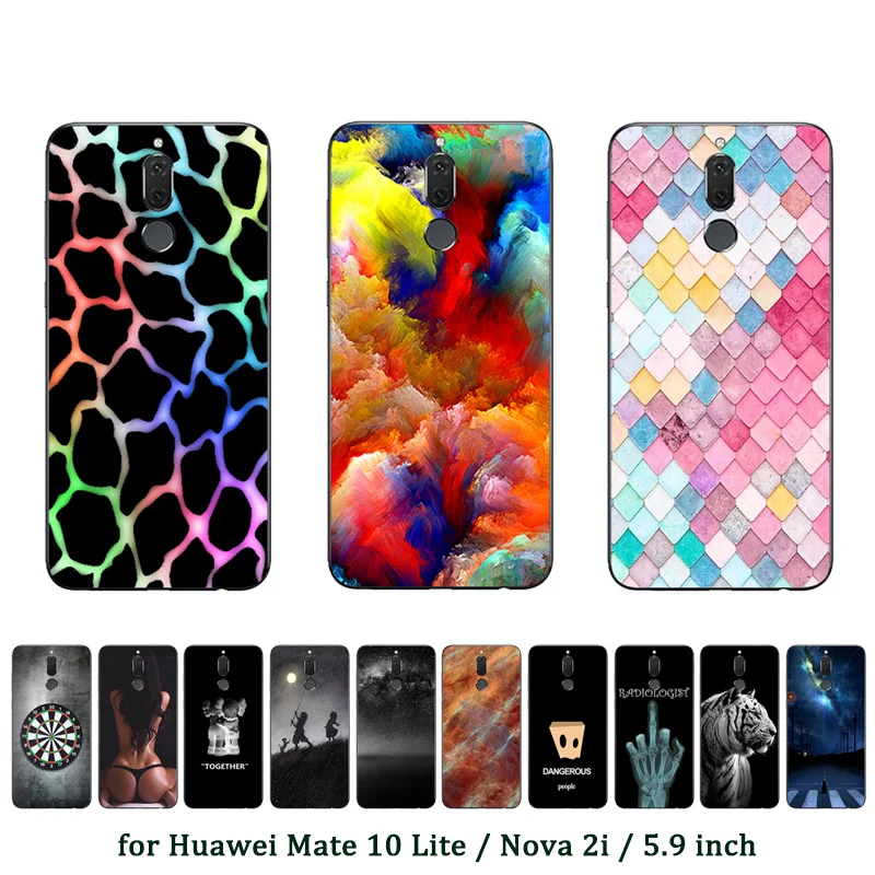 Для Huawei Mate 10 Lite/Nova 2i/MaiMang6 цветная сетчатая задняя крышка с принтом для Lite/Mate 10lite