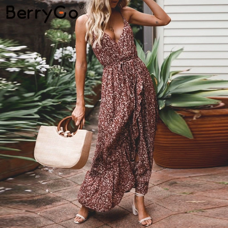 Simplee на тонких бретельках летнее платье для женщин в богемном стиле с цветочным