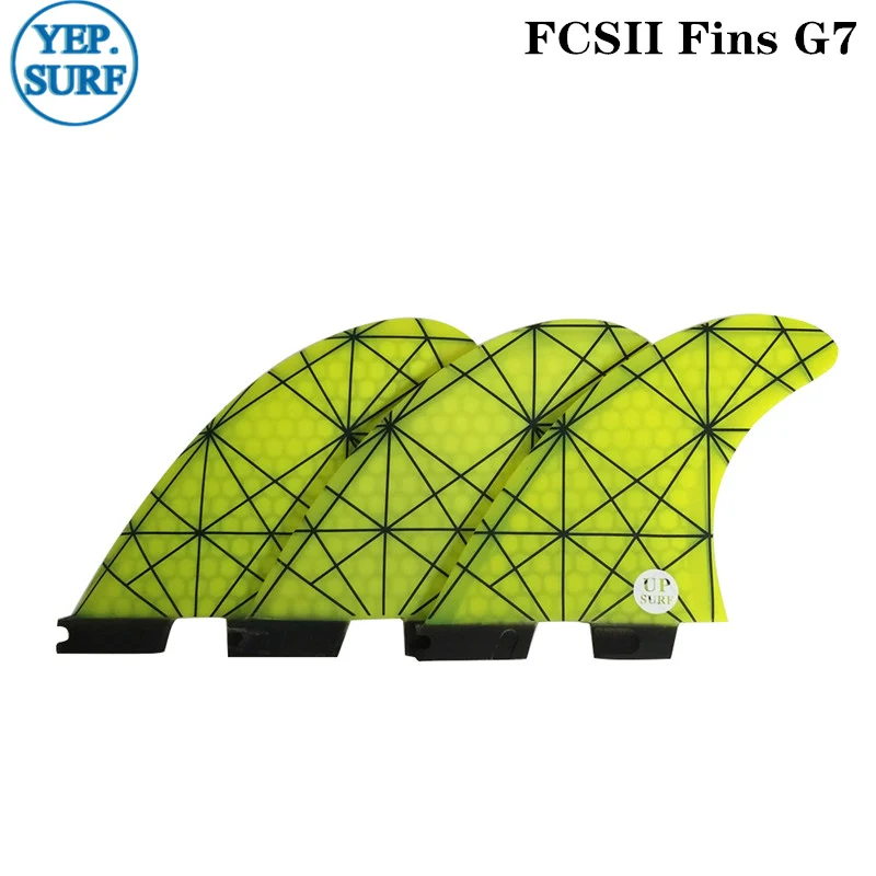 Плавник для серфинга FCS2 G3, G5, G7, K2.1 углеродное волокно три плавника набор зеленый оранжевый FCSII плавники - Цвет: Yellow G7