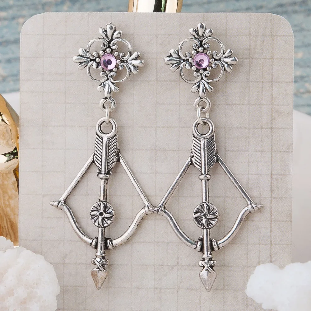 Медные серьги ручной работы DoreenBeads серебряные с бантом и стрелой розовые стразы 55