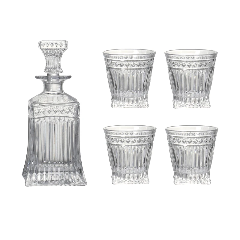 Набор из 5 старых модных рифленых стаканов для приготовления виски с графином и