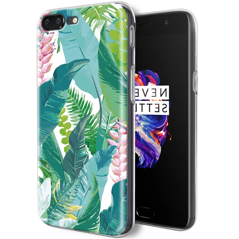 Матовый сенсорный принт Фламинго зеленый лист цветок задняя крышка для OnePlus 5