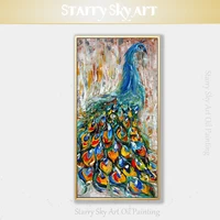 pure hand painted colorful animal painting acrylic peacock oil painting for special wall decor textured knife peacock painting