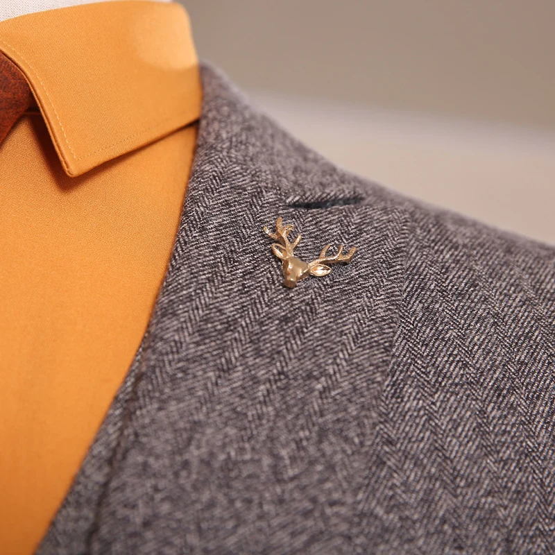 OSCN7 серый шерстяной приталенный длинный костюм для мужчин на заказ сплошной цвет