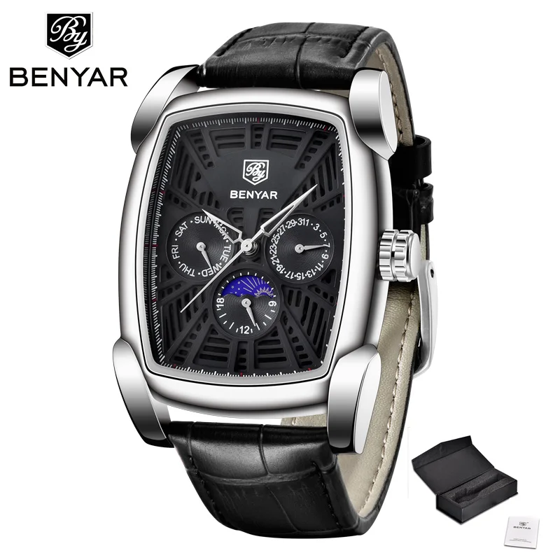 silver black BENYAR новые мужские часы Топ люксовый бренд часы для мужчин бизнес кварцевые наручные часы для мужчин водонепроницаемые часы для мужчин Relogio Masculino - Цвет: silver black