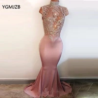 see though sexy evening dress long 2018 mermaid high neck crystals beading luxury women party gowns prom dress robe de soiree