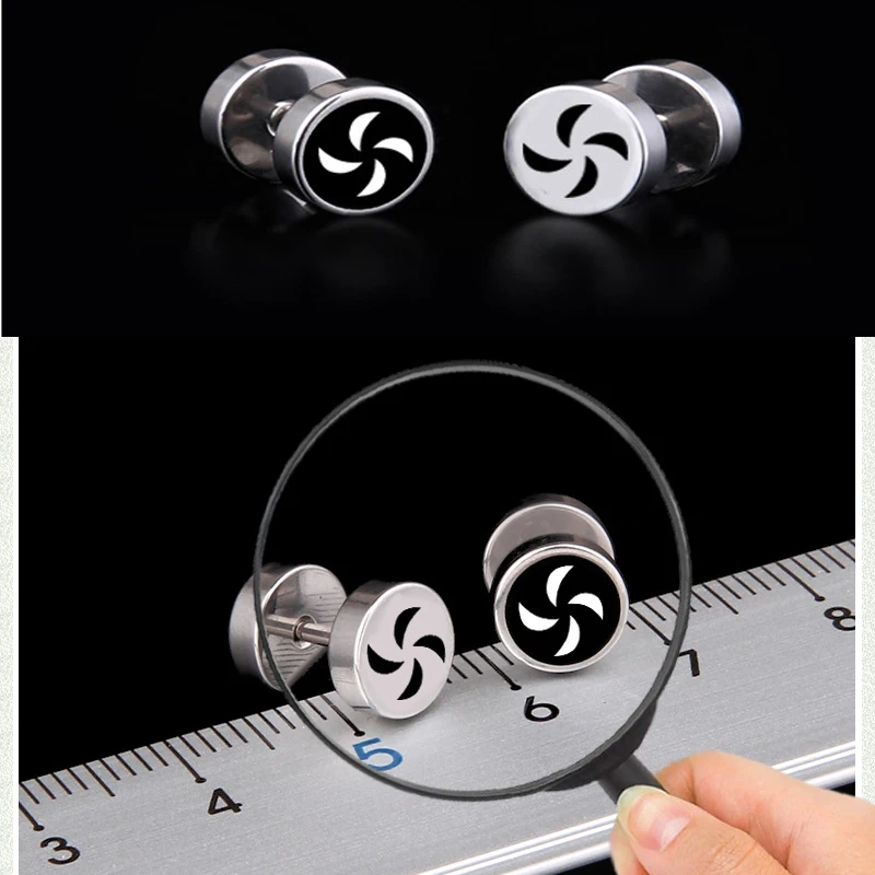 2021 Fashion Windmill Stainless Steel Earrings Stud Men earings Smiley Skull head Black Plated Barbell Dumbbell Jewelry | Украшения и