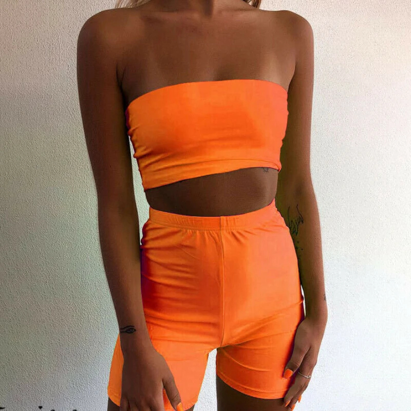 Женский летний комплект из 2 предметов укороченный Топ без бретелек бюстгальтер