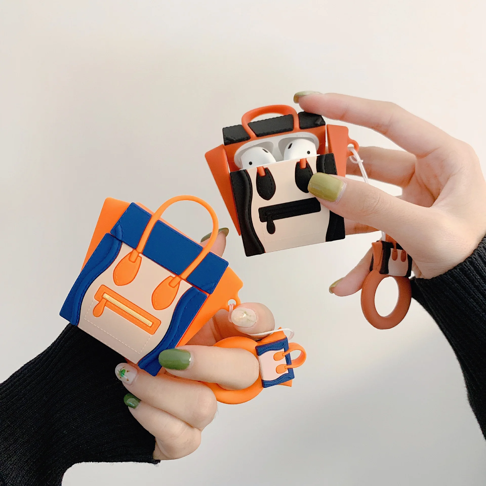 For AirPods Case Silicone Cute 3D Handbag Earphone Case For Airpods 2 Headphone Case for Apple Air pods Cover Earpods Ring Strap