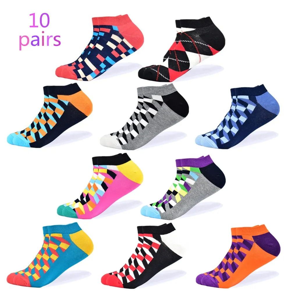 10 pairs of socks-4 Мужские носки, новейший дизайн, повседневные носки-башмачки, короткие, летние, дышащие, высокое качество, счастливые, цветные, хлопковые носки для мужчин - Цвет: 10 pairs of socks-4