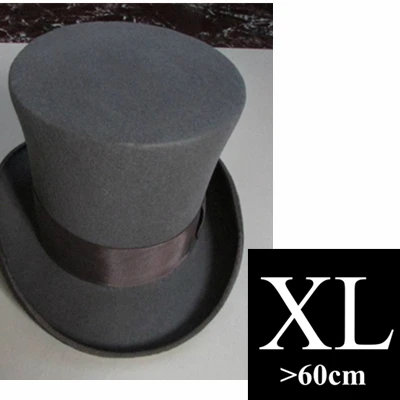 gray XL 18 см черная красная серая Высокая шерстяная шляпа для мужчин и мужчин Chapeau Fedora Magician фетровые винтажные вечерние шляпы для церкви Размеры s m l xl - Цвет: gray XL