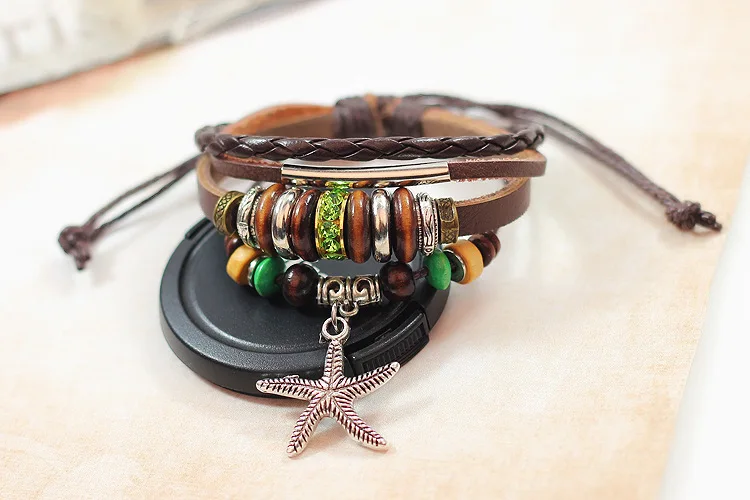 Gnova New National Leather Jewelry Girl Multilayer Handmade Beads Weave Wax Ends Charm Bracelets Bangles For Women | Украшения и