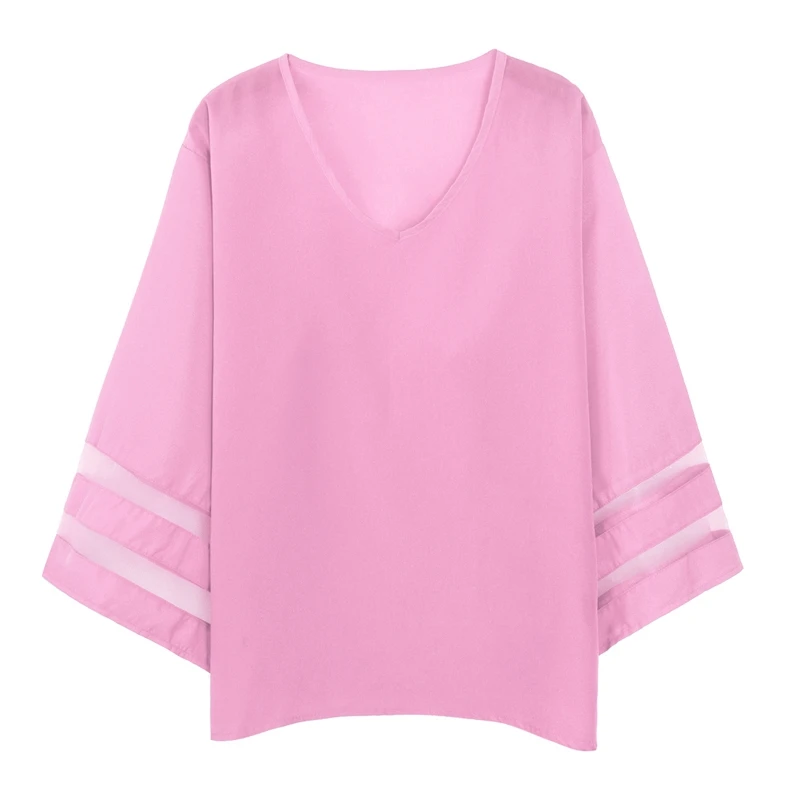 pink Laamei Женская шикарная Блуза женская рубашка с расклешенными рукавами женская блуза сексуальная рубашка с v-образным вырезом Повседневная модная женская футболка - Цвет: pink
