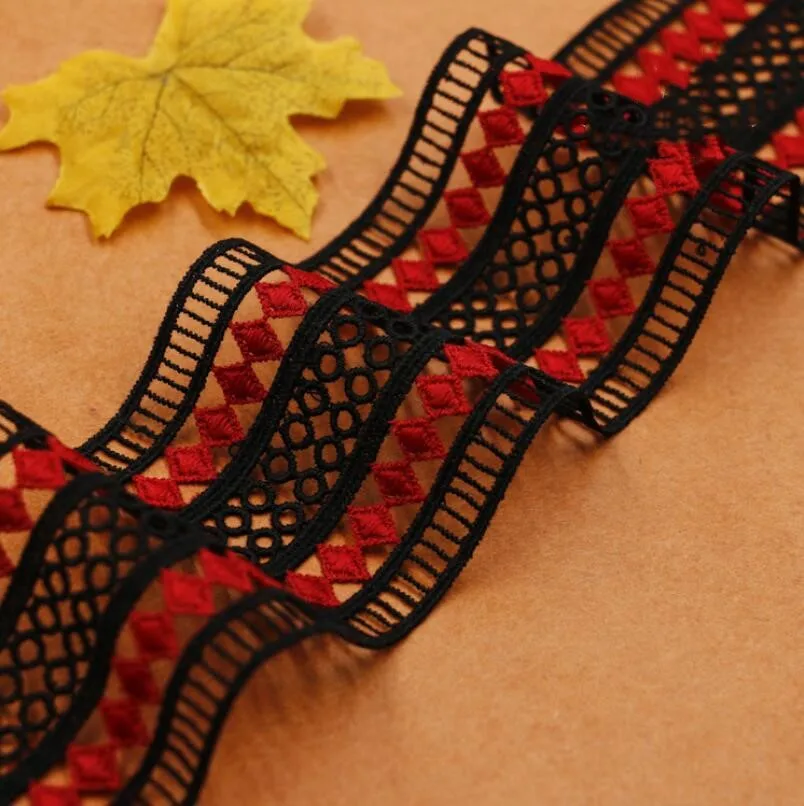 

7.5cm Width 3Yards Black Red Lace Trim Ribbon Water Soluble Handicraft Lace Trimmings Lace Fabric Sewing Applique Dress Edge DIY