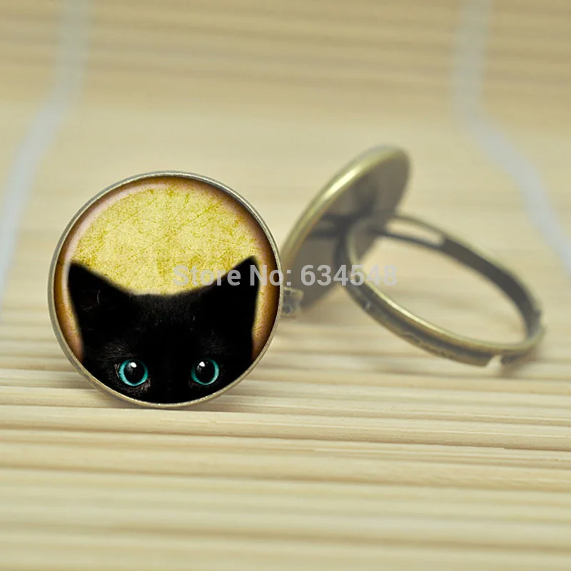 10 шт. хэллоуин кот кольца кошелек или жизнь ювелирные изделия стекло кабошон