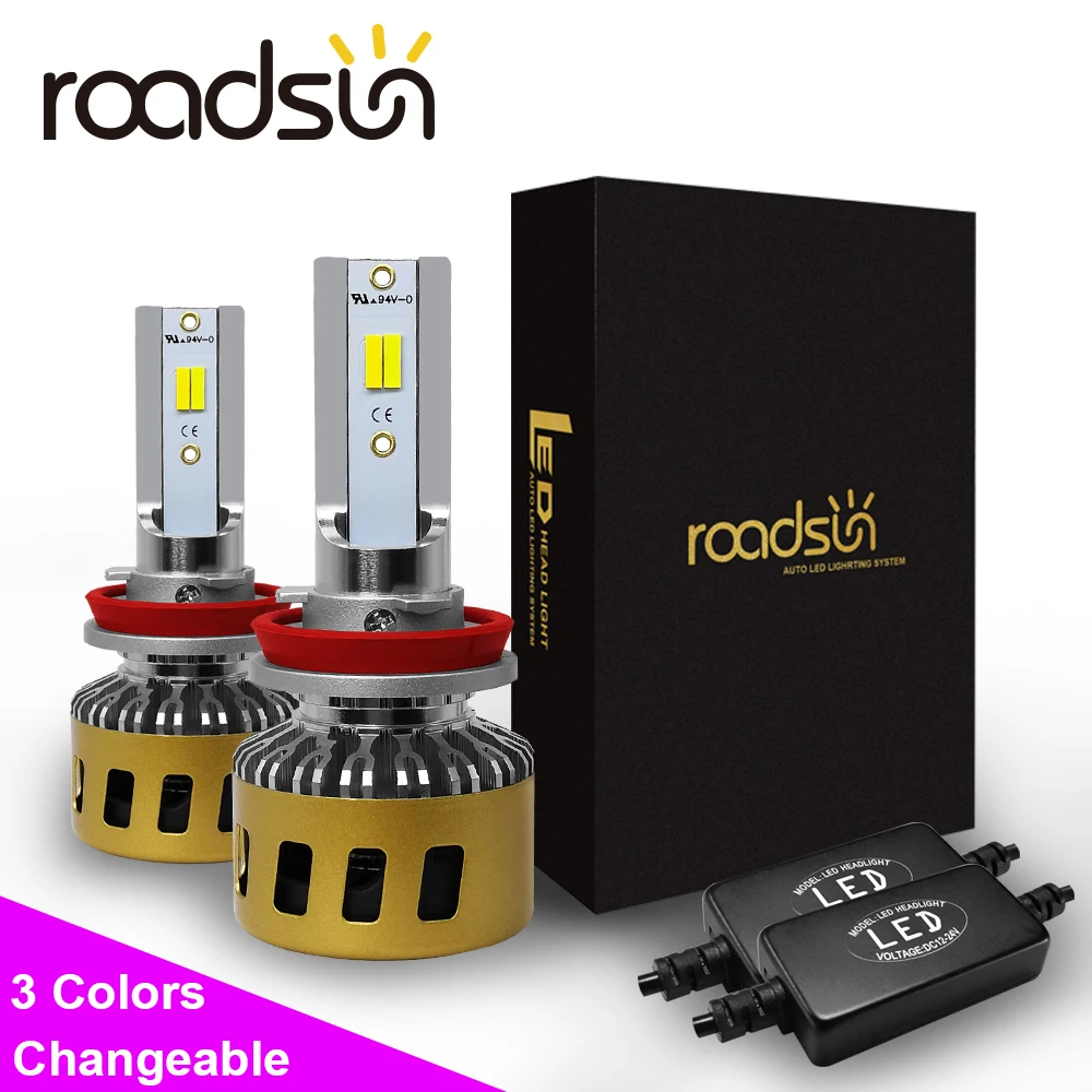 Фара Roadsun H4 светодиодный H1 H7 H11 HB3 HB4 H8 трехцветная меняемая температура 3000K 4300K