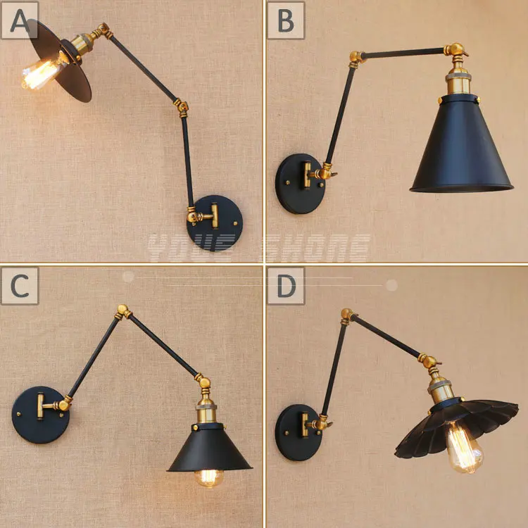 Koop Loft Zwarte Industriële Metalen Vintage Wandlamp E27 Light Blaker Met Verstelbare Lange Swing Arm Voor Werkkamer Nachtkastje Slaapkamer Bar