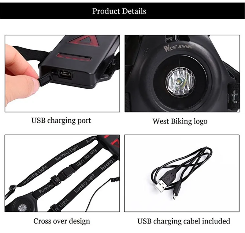 Светодиодный фонарь для ночных пробежек заряжаемый от USB светодиодный