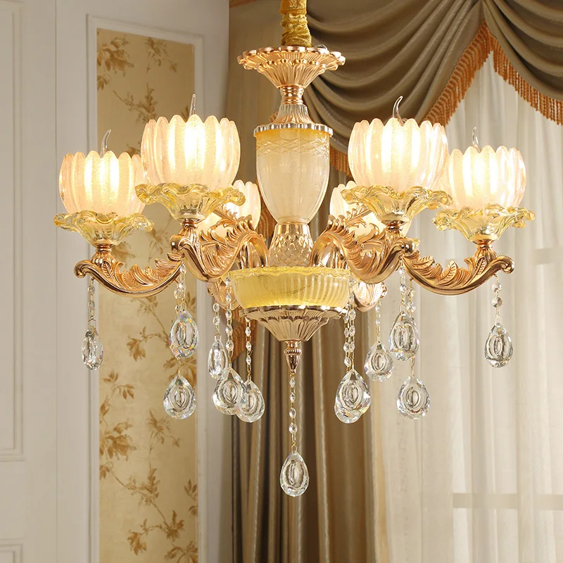 

European chandelier hall lamps, zinc alloys, jade candle lamps, luxurious atmosphere, living room, crystal lamps.