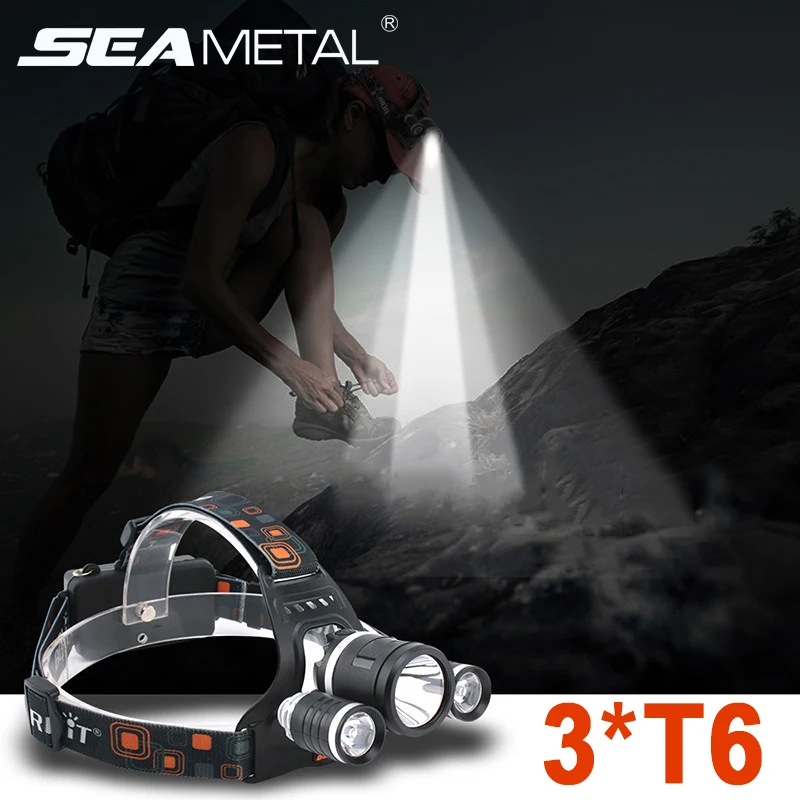 LED HeadLamp 3* T6 Head Light 15000LM 30W Waterproof 18650 USB Rechargeable Flashlight For Fishing Camping Frontale | Лампы и