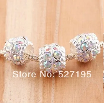 

13*11mm 100pcs Silver Plated Crystal AB Rhinestone / Drum Big Hole European Beads / Fit Charms Bracelets