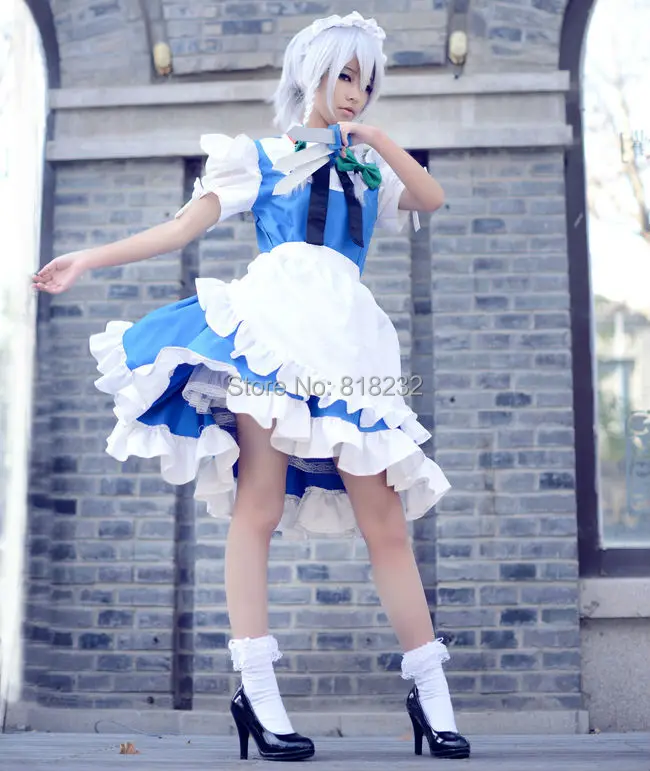 TouHou Project Izayoi Sakuya платье с передником для горничной наряд Униформа аниме костюмы