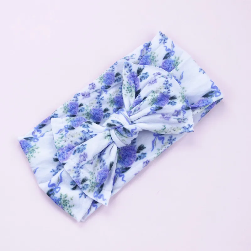 Floral Printed Nylon Knot Bow Headwrap One size fits all nylon bow headbands Wide turban Classic headwrap HB155 | Детская одежда и