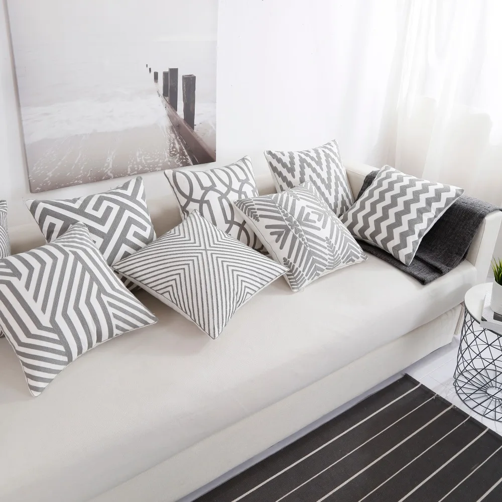 Фото KISS QUEEN серый Вышитый Чехол для подушки геометрический чехол декоративная