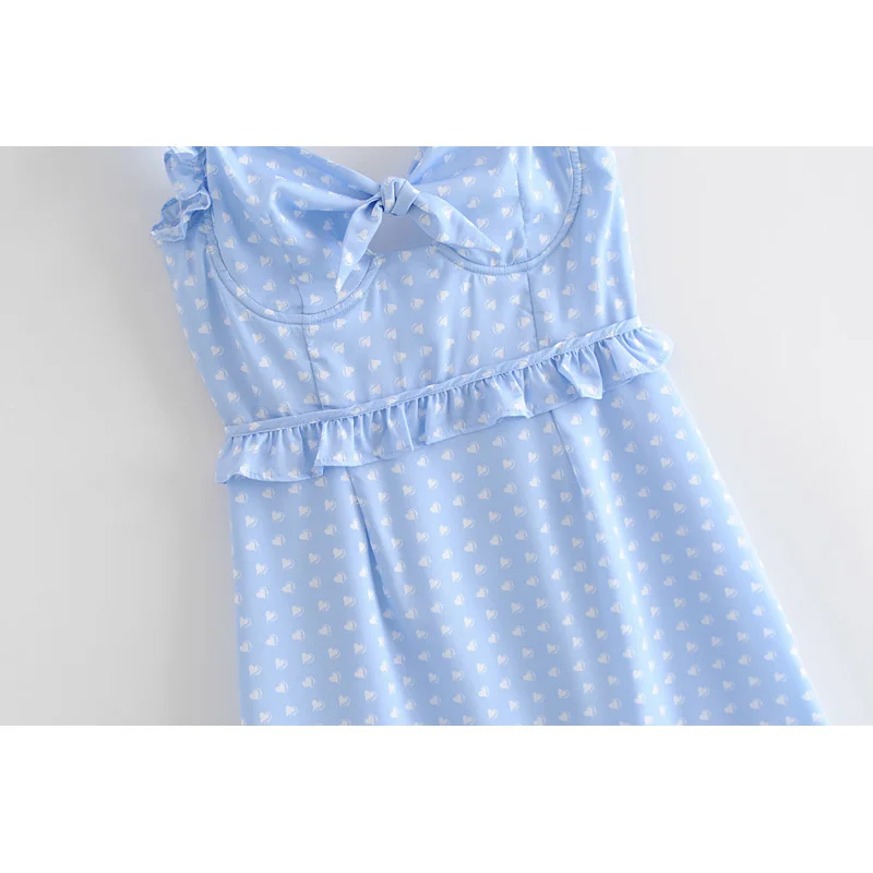 ZXQJ/милое синее мини-платье в горошек с принтом Милое сексуальное платье без