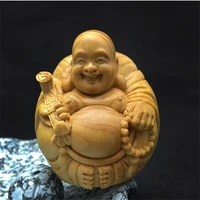 smiling maitreya buddha554 5cm boxwood carvingexquisite craft quality material handle pieces tea pet pocket crafts