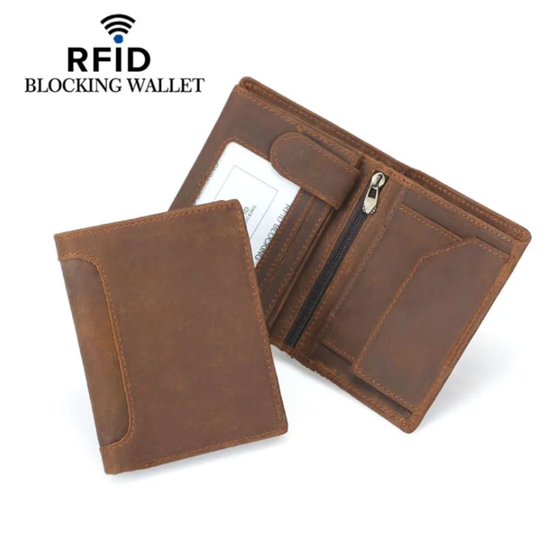 Мужской бумажник с блокировкой RFID из натуральной коровьей кожи зажимом для денег