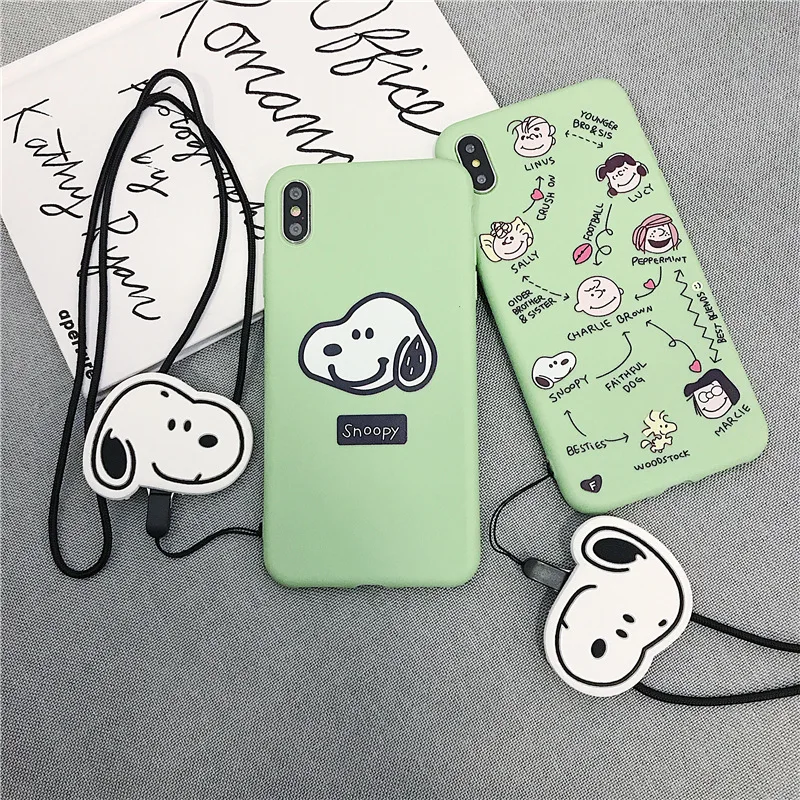 Cute Cartoon Snoopys stand+Lanyard+Doll Phone Cases For iPhone XR XS MAX 7 6s TPU Back Cover X 8 Plus |