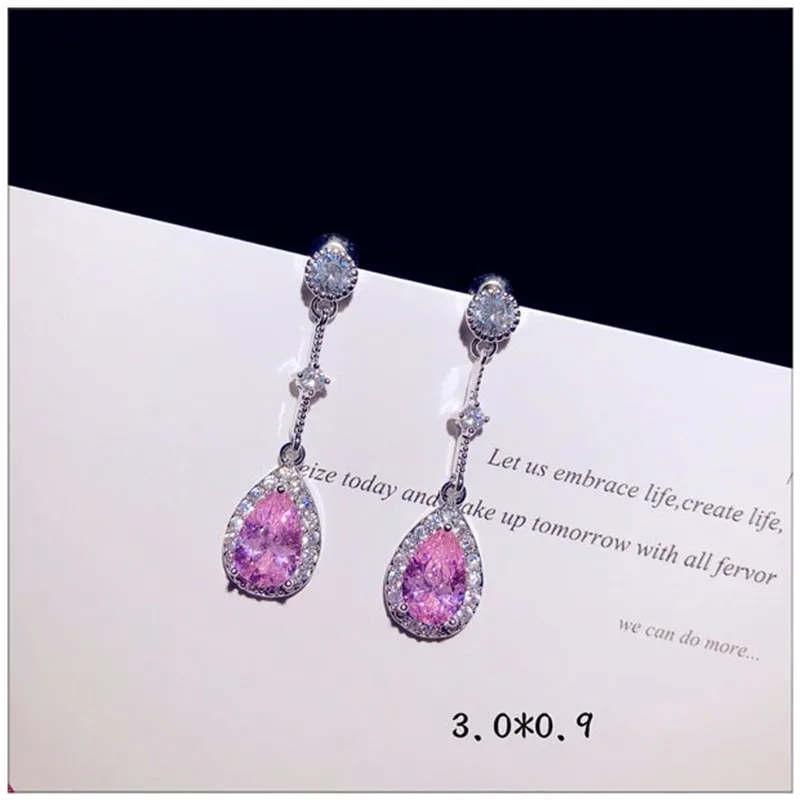 Серьги-капли из стерлингового серебра S925 пробы для женщин с розовым кубическим цирконием, длинные милые Винтажные серьги-капли для невесты на свадьбу, хорошее ювелирное изделие