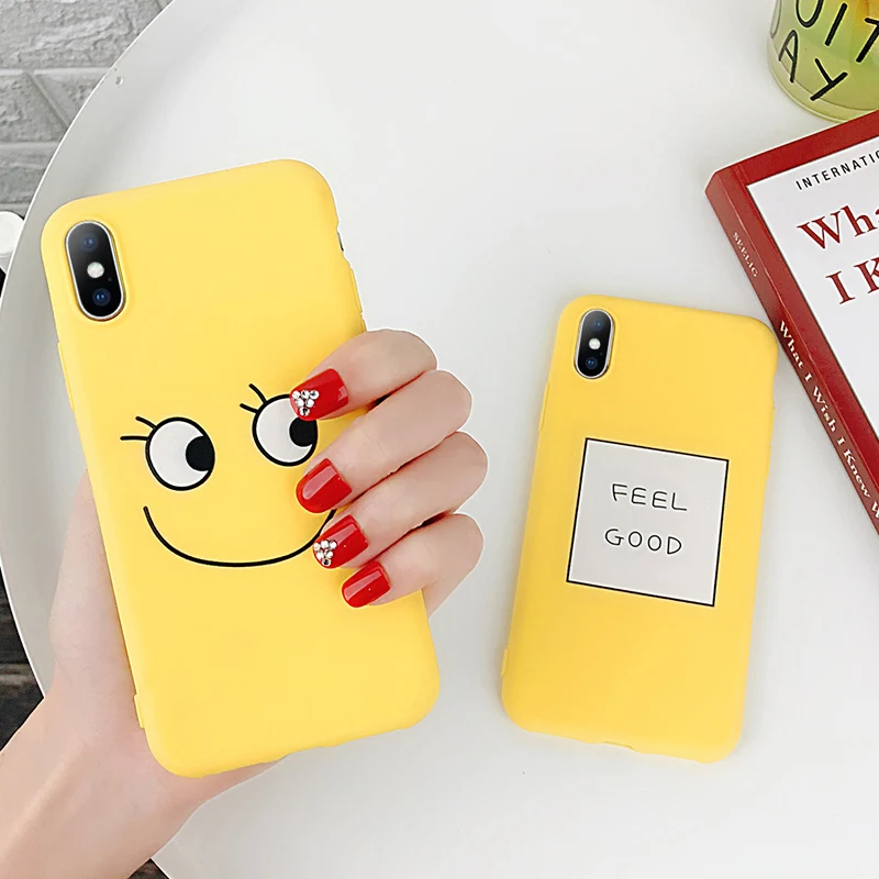 Чехол Moskado для iPhone 6 6S 7 8 Plus X Модный мягкий желтый чехол из ТПУ с милым мультяшным