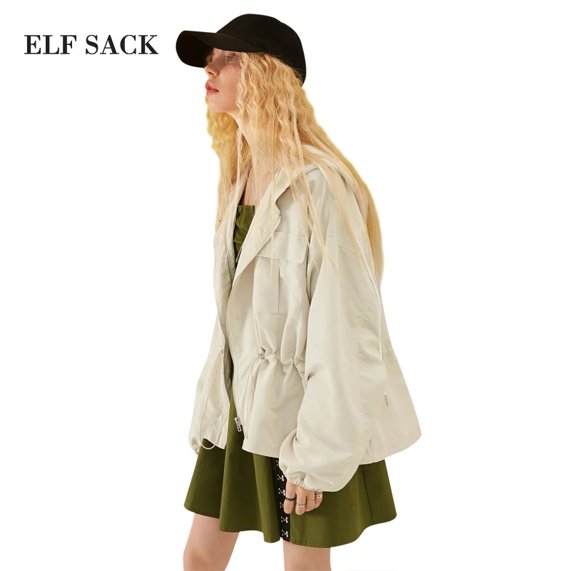 ELFSACK стильные весенние женские куртки с капюшоном в стиле Харадзюку однотонные