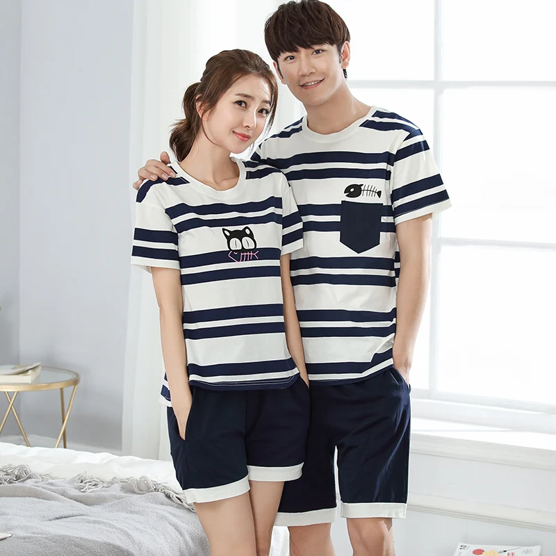 Новый летний пижамный комплект из 100% хлопка с короткими рукавами и рисунком для