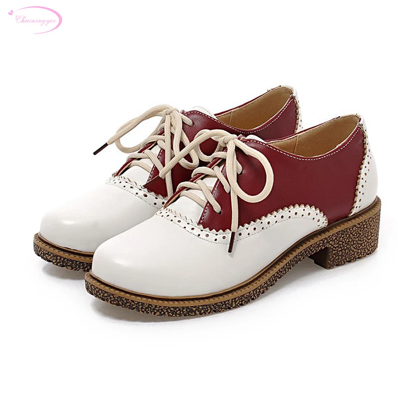 

Chainingyee sweet style comfortable round toe spring pumps fashion lace up color match red blue med with women's shoes