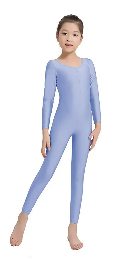 light blue AOYLISEY/черный комбинезон с длинными рукавами для девочек и мальчиков; боди из спандекса и лайкры; Детский комбинезон с глубоким вырезом; танцевальные костюмы - Цвет: light blue