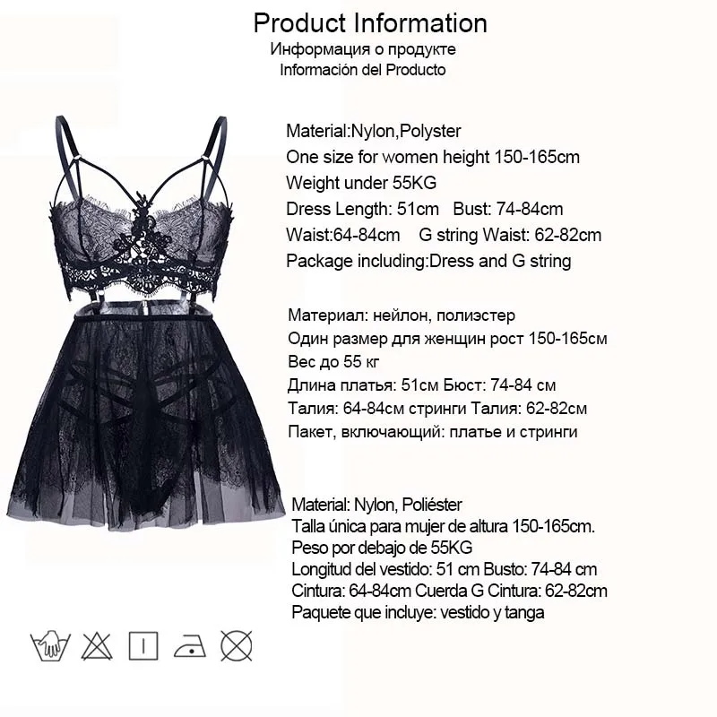 

DRAIMIOR Sexy braces Woman Babydolls Backless Lace Flowers Pajamas Mini Nightdress NJ0357