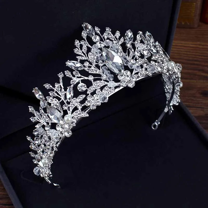 luxury tiara Роскошные Свадебные короны в стиле барокко с кристаллами и бусинами, ручная работа, жемчужная тиара, ободки, стразы, диадема, королевские свадебные аксессуары для волос - Окраска металла: luxury tiara