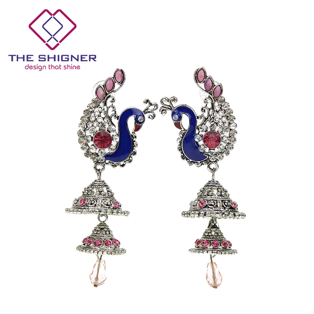 Женские индийские серьги в виде этнического павлина с жемчугом Jhumka Jhumki Meenakari