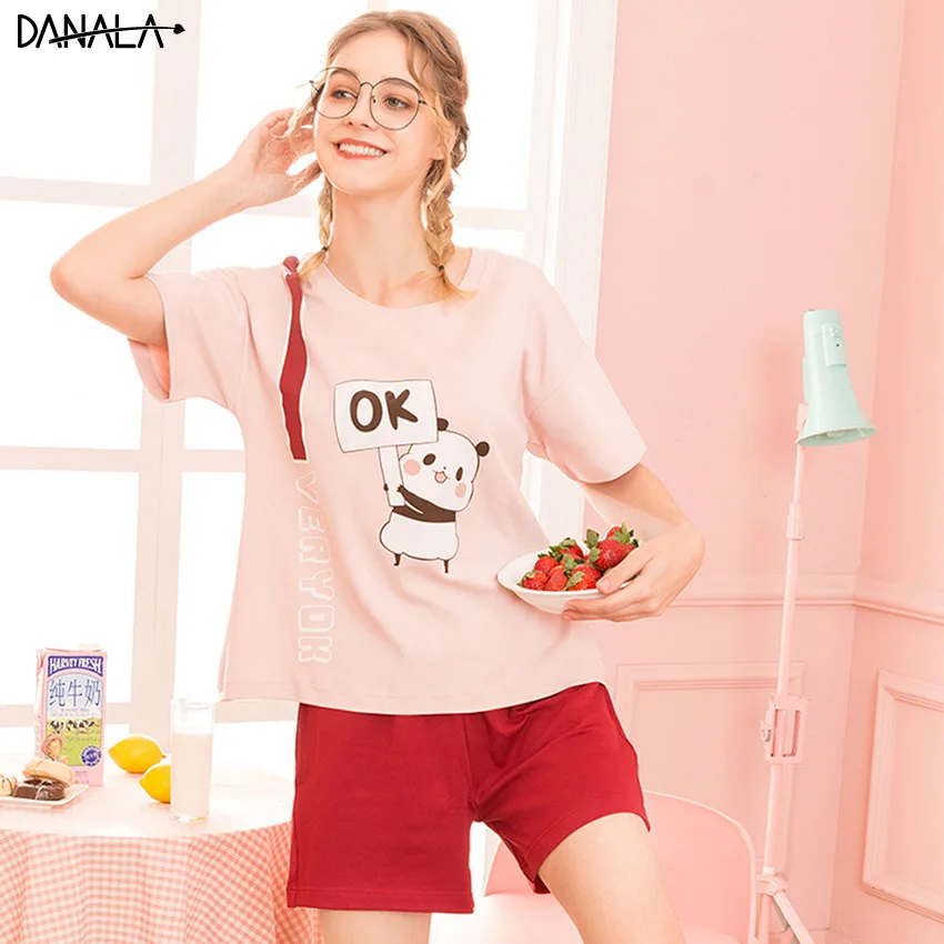 Pajamas Sets-R195074 DANALA хлопок, милые повседневные женские пижамные комплекты, летние Пижамные комплекты с коротким рукавом и мультяшным принтом, женские модные домашние костюмы - Цвет: Pajamas Sets-R195074