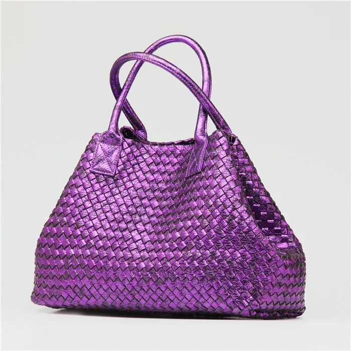 purple OLOEY Новая женская модная змеиная рельефная электро-оптическая цветная сумка ручной работы для покупок Большая вместительная сумка тканая сумка на плечо - Цвет: purple