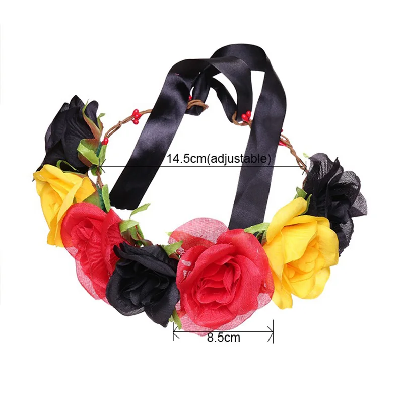 Бохо большая роза цветок головная повязка винтажный Корона венок для вечеринок