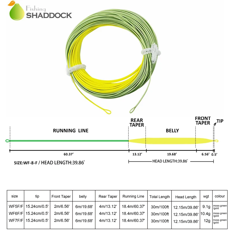 Shaddock рыболовная Моховая зеленая Золотая плавающая леска 100FT 30 5 м Вес вперед Fly