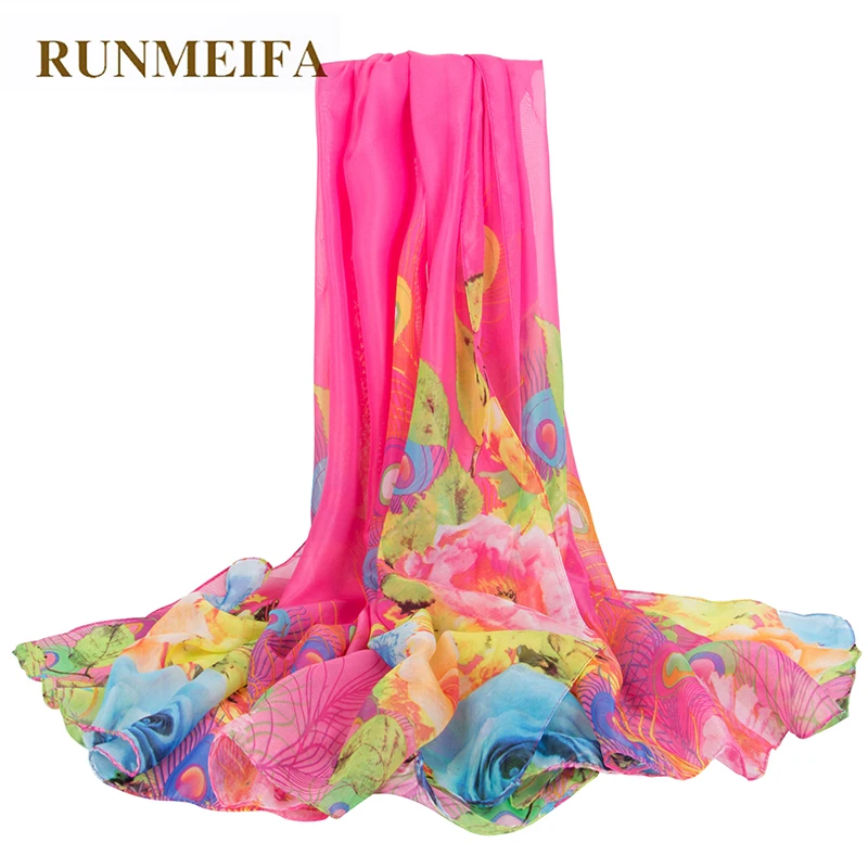 Runmeifa пляж шарф парео лето шифона с принтом шелковый oversize солнцезащитный крем