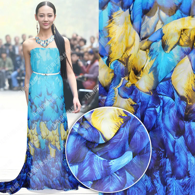 Красные и синие двухцветные платья 100% шелковая шифоновая ткань шарф юбка рубашка