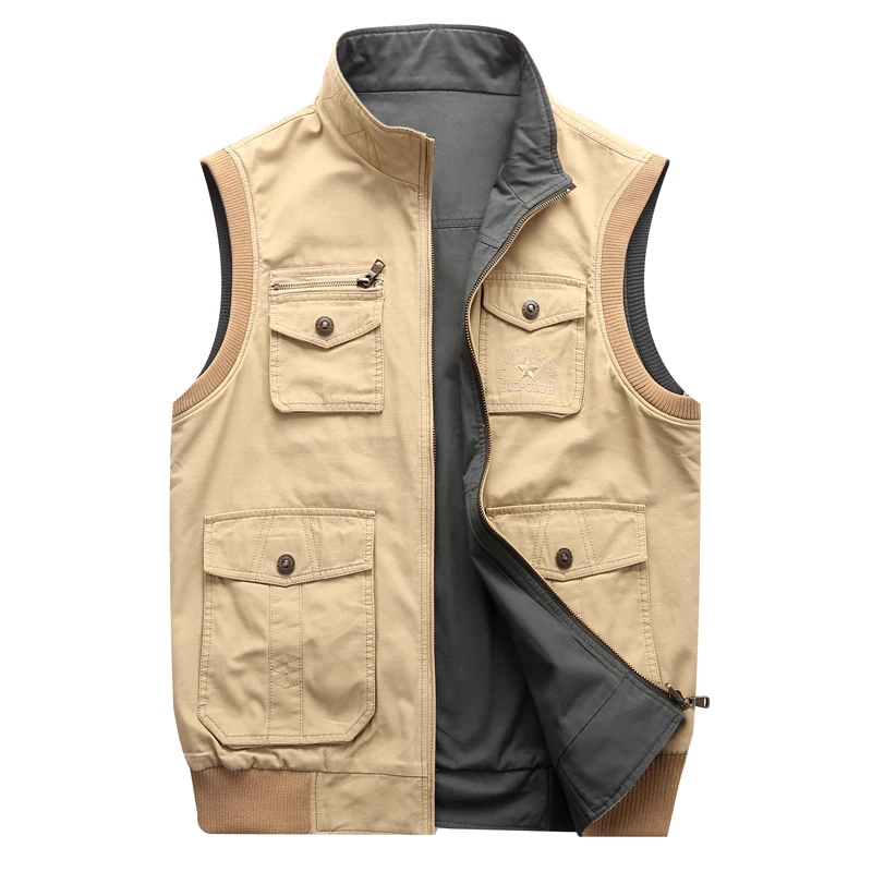 

Double wear Plus Size 6XL 7XL Brand Mens Vests Sleeveless Jacket Cotton Casual Multi Pocket Vest Men Waistcoat Superior quality